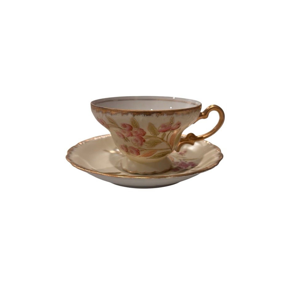 40s ARNART Japan Porcelain Gold Decor‎ FLORAL Design Cup And Saucer